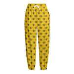 Yellow Bee Pattern Print Fleece Lined Knit Pants