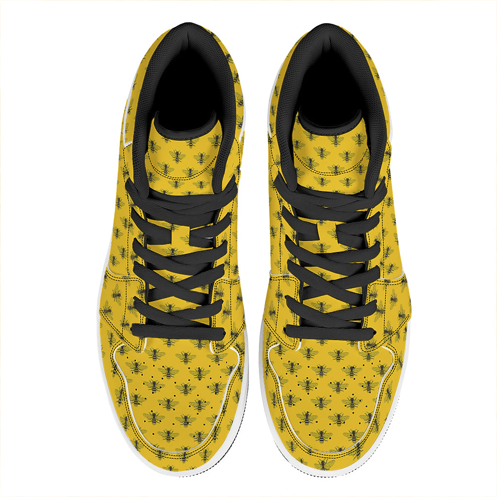 Yellow Bee Pattern Print High Top Leather Sneakers
