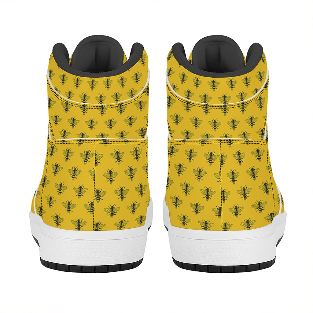 Yellow Bee Pattern Print High Top Leather Sneakers