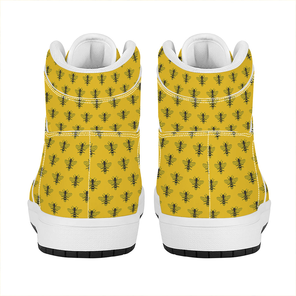 Yellow Bee Pattern Print High Top Leather Sneakers