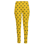 Yellow Bee Pattern Print High-Waisted Pocket Leggings