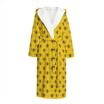 Yellow Bee Pattern Print Hooded Bathrobe