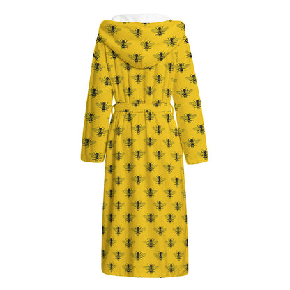 Yellow Bee Pattern Print Hooded Bathrobe