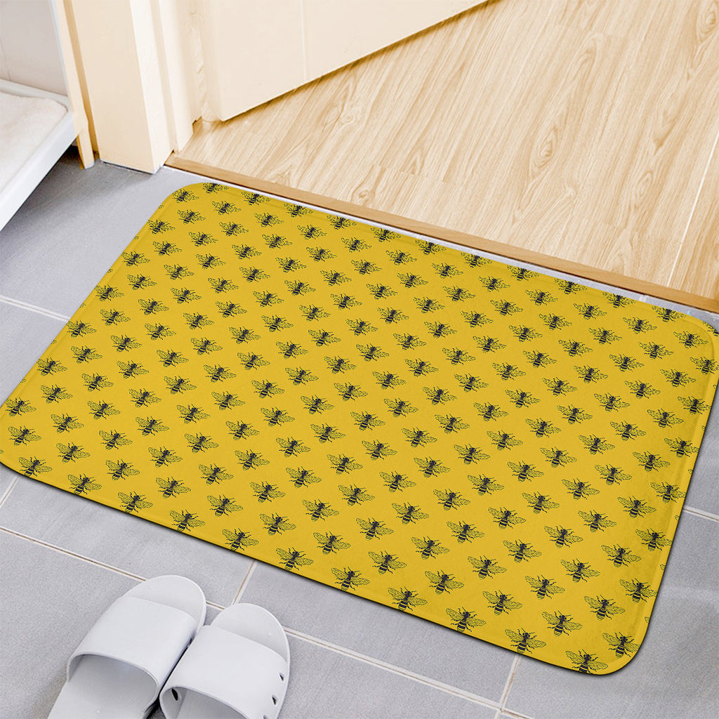 Yellow Bee Pattern Print Indoor Door Mat