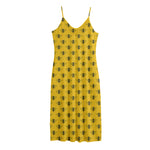 Yellow Bee Pattern Print Jersey Midi Cami Dress