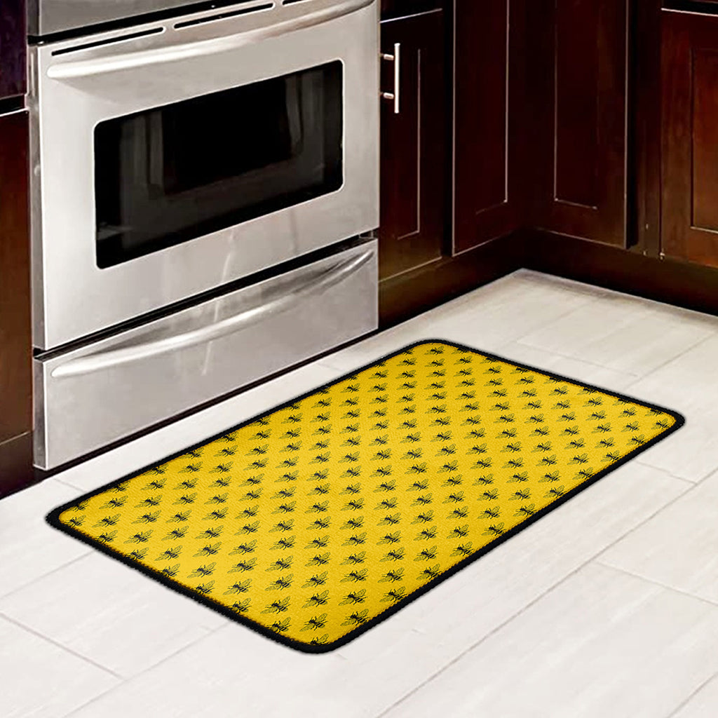 Yellow Bee Pattern Print Kitchen Mat