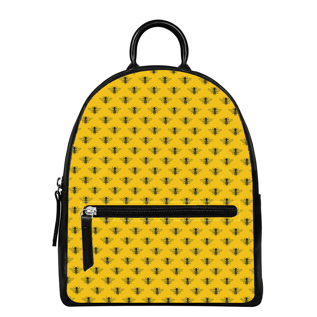 Yellow Bee Pattern Print Leather Backpack