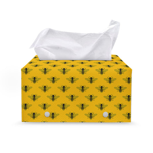 Yellow Bee Pattern Print Leather Tissue Box Cover