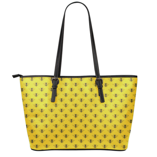 Yellow Bee Pattern Print Leather Tote Bag