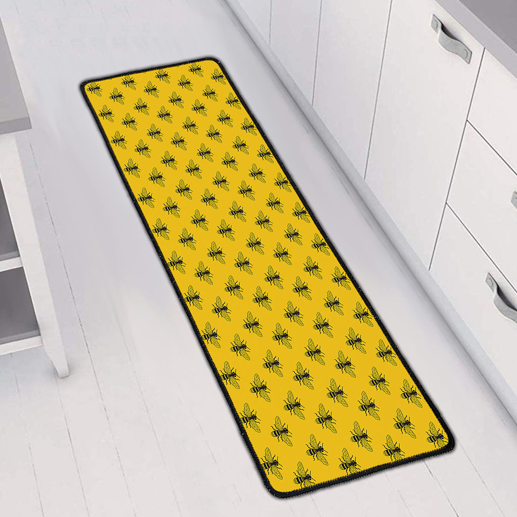 Yellow Bee Pattern Print Long Kitchen Mat