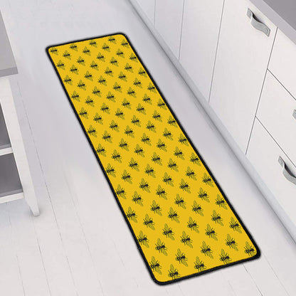 Yellow Bee Pattern Print Long Kitchen Mat