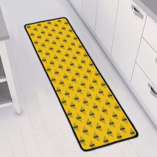 Yellow Bee Pattern Print Long Kitchen Mat