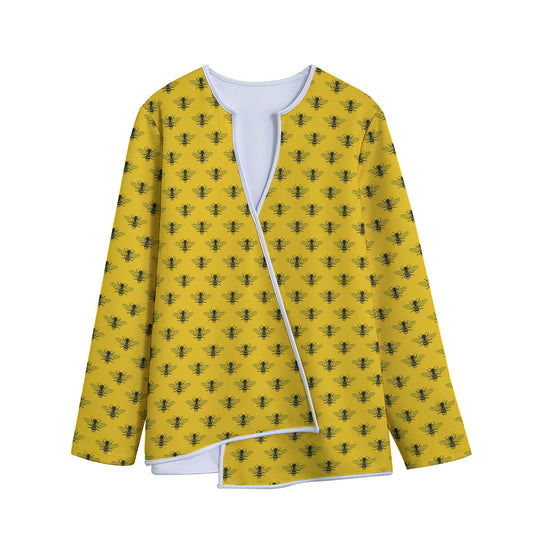Yellow Bee Pattern Print Long Sleeve Short Coat