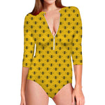 Yellow Bee Pattern Print Long Sleeve Swimsuit
