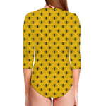 Yellow Bee Pattern Print Long Sleeve Swimsuit