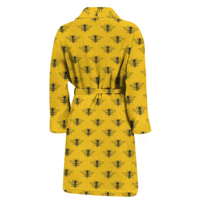 Yellow Bee Pattern Print Men's Bathrobe