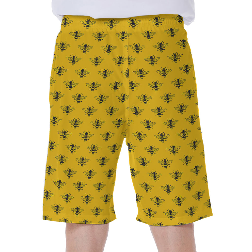 Yellow Bee Pattern Print Men's Beach Shorts