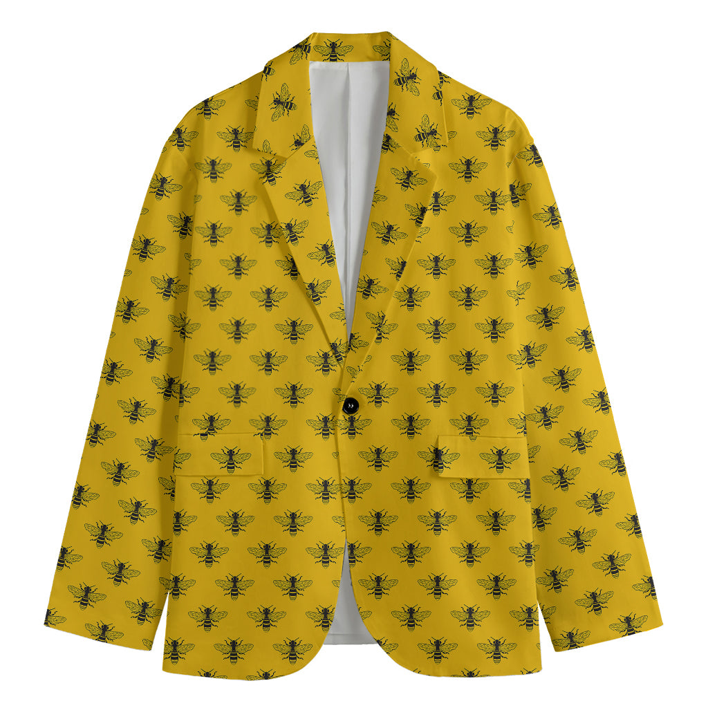 Yellow Bee Pattern Print Men's Blazer