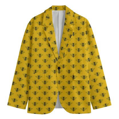 Yellow Bee Pattern Print Men's Blazer