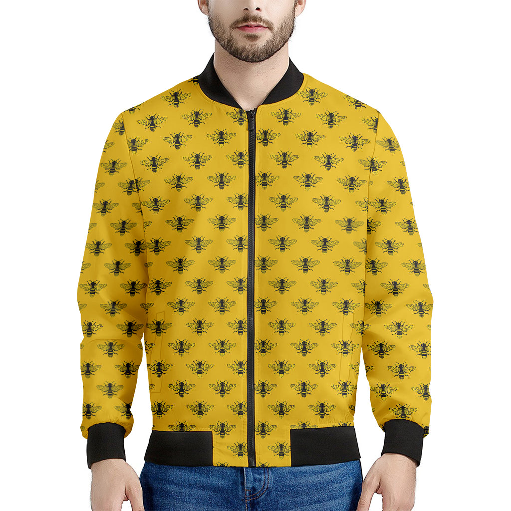 Yellow Bee Pattern Print Men's Bomber Jacket