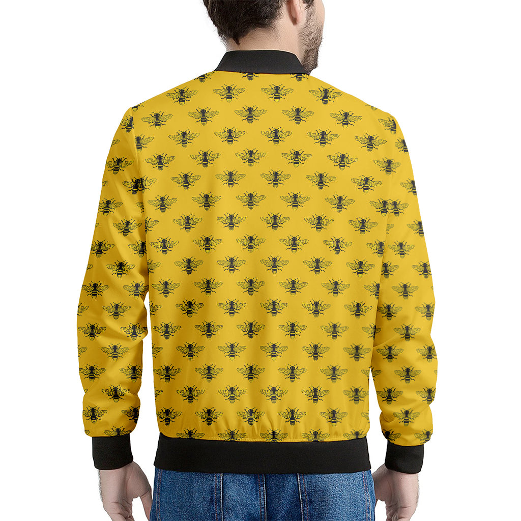Yellow Bee Pattern Print Men's Bomber Jacket