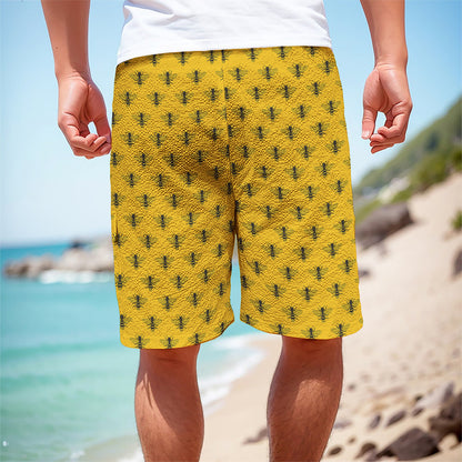 Yellow Bee Pattern Print Men's Cargo Shorts