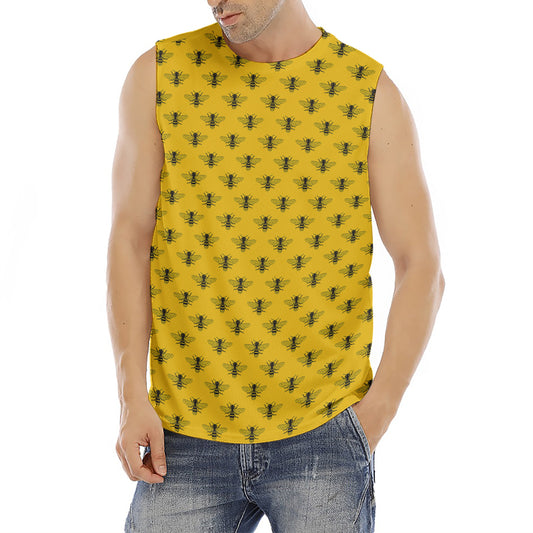 Yellow Bee Pattern Print Men's Fitness Tank Top