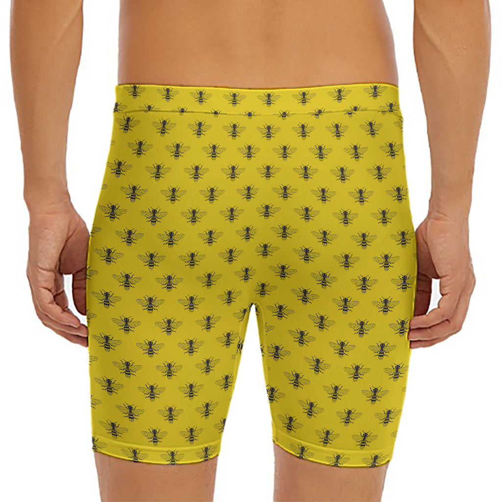 Yellow Bee Pattern Print Men's Long Boxer Briefs