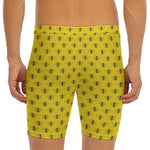 Yellow Bee Pattern Print Men's Long Boxer Briefs