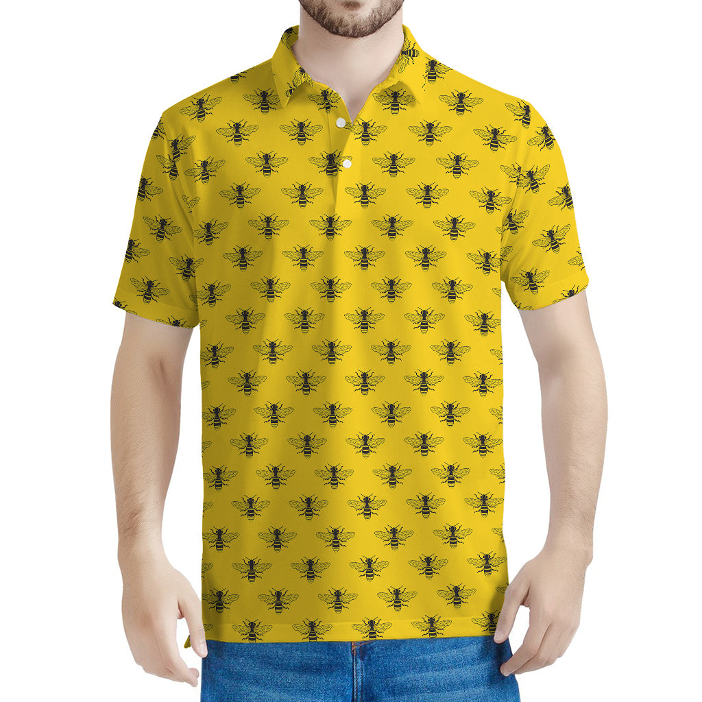 Yellow Bee Pattern Print Men's Polo Shirt