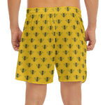 Yellow Bee Pattern Print Men's Split Running Shorts