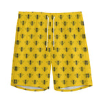 Yellow Bee Pattern Print Men's Sports Shorts