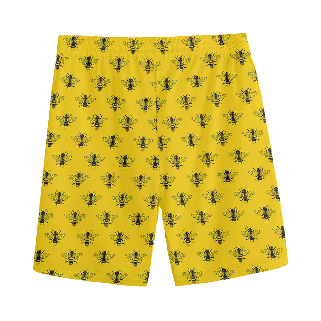 Yellow Bee Pattern Print Men's Sports Shorts