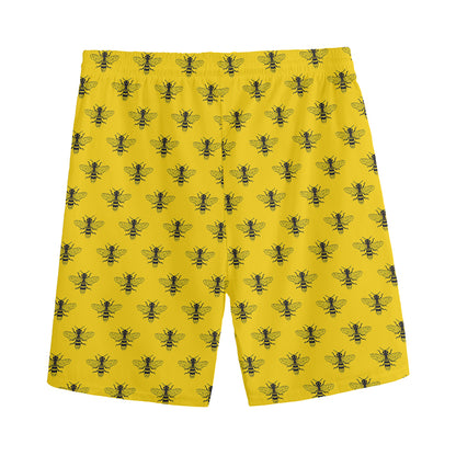 Yellow Bee Pattern Print Men's Sports Shorts