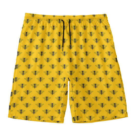 Yellow Bee Pattern Print Men's Swim Trunks