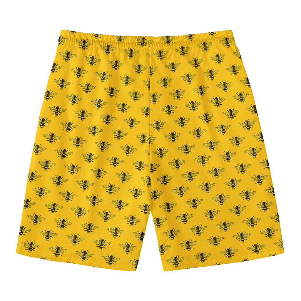 Yellow Bee Pattern Print Men's Swim Trunks