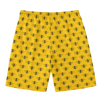 Yellow Bee Pattern Print Men's Swim Trunks