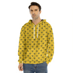 Yellow Bee Pattern Print Men's Velvet Pullover Hoodie
