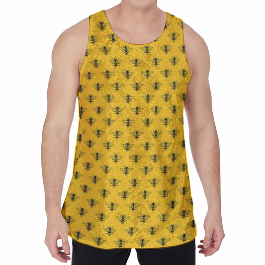 Yellow Bee Pattern Print Men's Velvet Tank Top