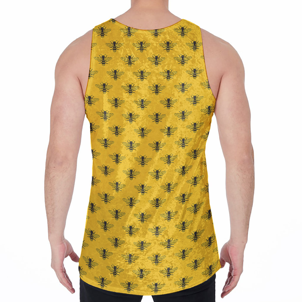Yellow Bee Pattern Print Men's Velvet Tank Top