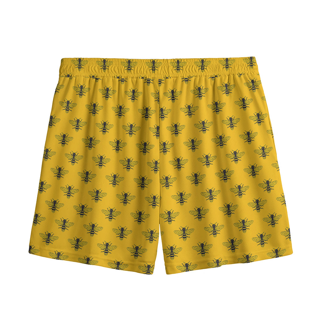 Yellow Bee Pattern Print Mesh Shorts