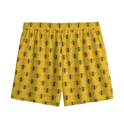 Yellow Bee Pattern Print Mesh Shorts