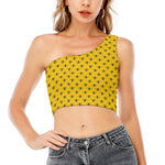 Yellow Bee Pattern Print One Shoulder Crop Top
