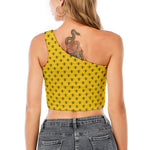 Yellow Bee Pattern Print One Shoulder Crop Top
