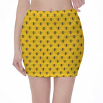 Yellow Bee Pattern Print Pencil Mini Skirt