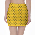 Yellow Bee Pattern Print Pencil Mini Skirt