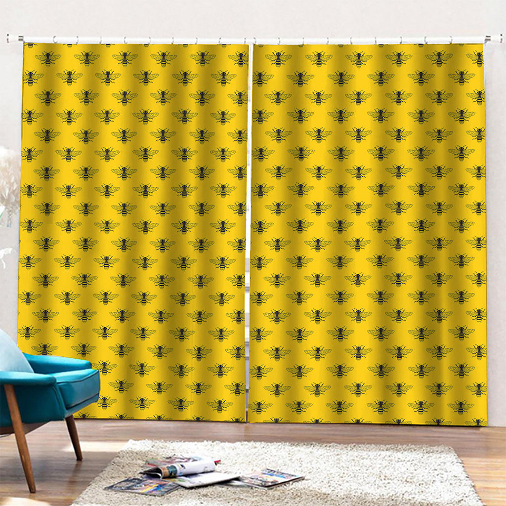 Yellow Bee Pattern Print Pencil Pleat Curtains