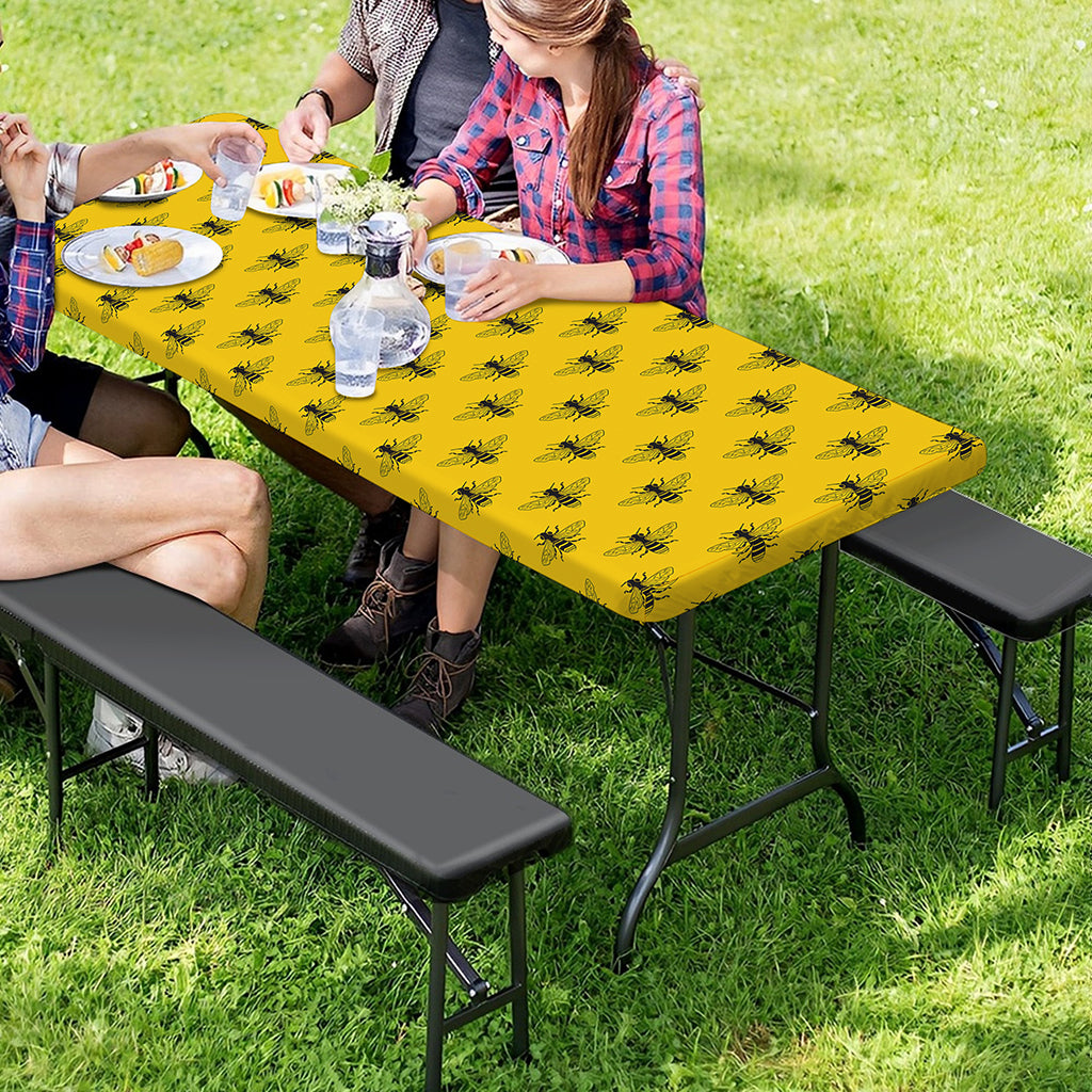 Yellow Bee Pattern Print Picnic Table Cover