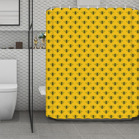 Yellow Bee Pattern Print Polyester Shower Curtain