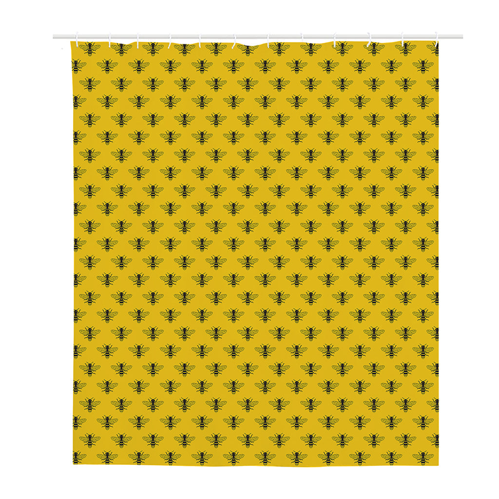 Yellow Bee Pattern Print Polyester Shower Curtain